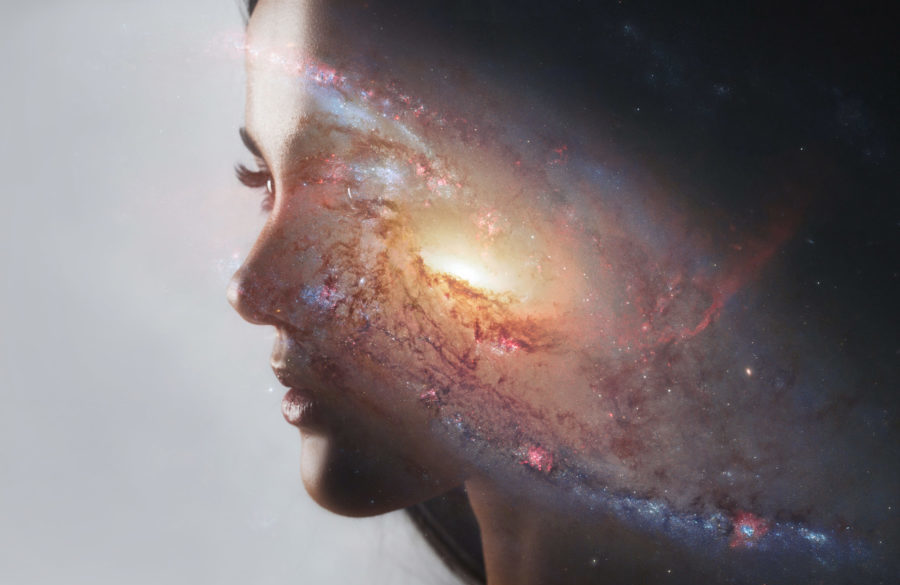 The universe inside us, the profile of a young woman and space, the effect of double exposure. scientific concept. The brain and creativity. Elements of this image furnished by NASA.